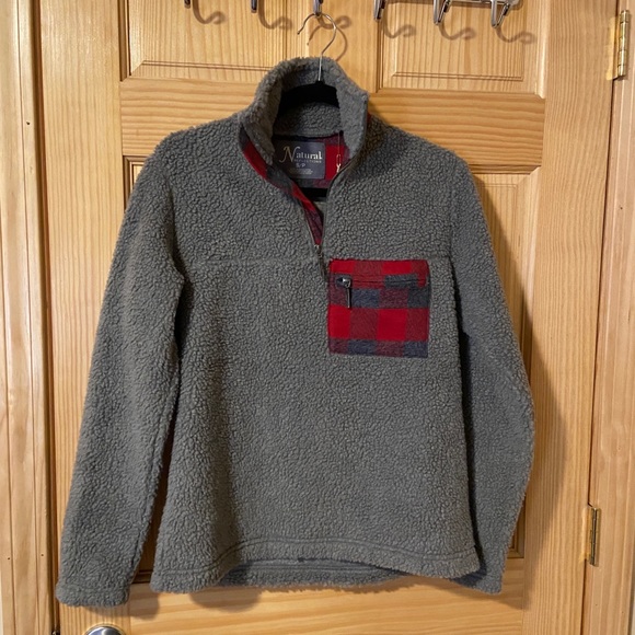 Natural Reflections Tops - Sherpa fleece & flannel pull-over sweatshirt NWT